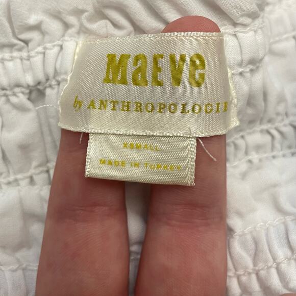 Anthropologie Maeve Cropped Puff Sleeve Blouse Womens XS White Coquette Boho‎ - Picture 3 of 9
